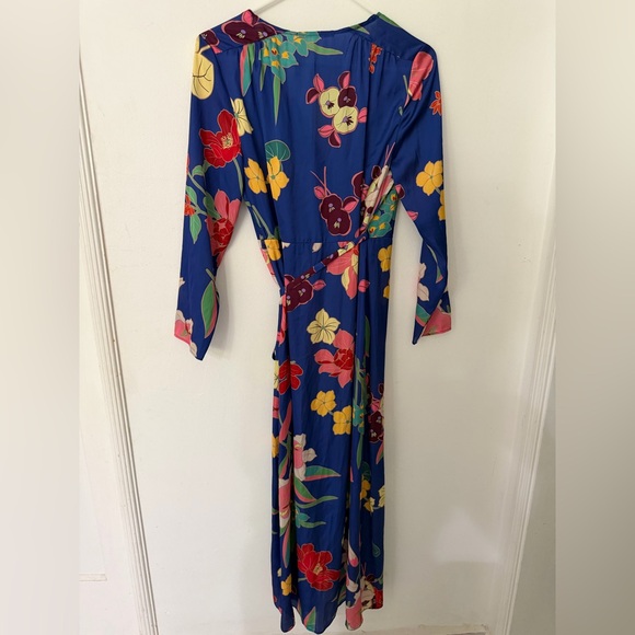 ZARA Floral Wrap Maxi Dress Blue Long Sleeve NWT XS - Picture 5 of 6
